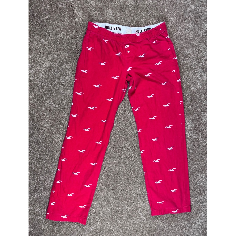 Hollister Red All Over Seagull Print Sleep Pajama Pants Medium - Picture 1 of 9